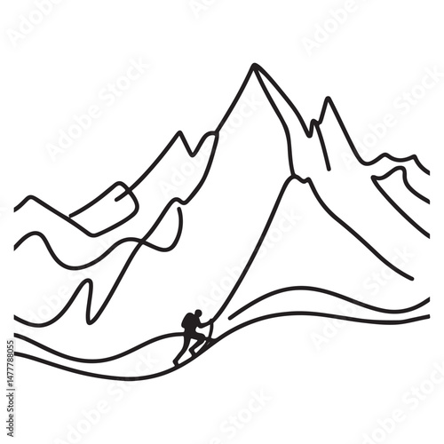 Mountain Climber Illustration Single Line Art Outdoor Adventure Design