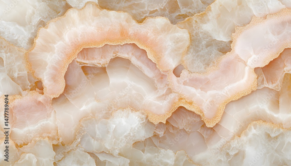 Close-up view of intricate patterns in a light peach and cream colored stone. Close-up view of intricate patterns in a light peach and cream colored stone.
