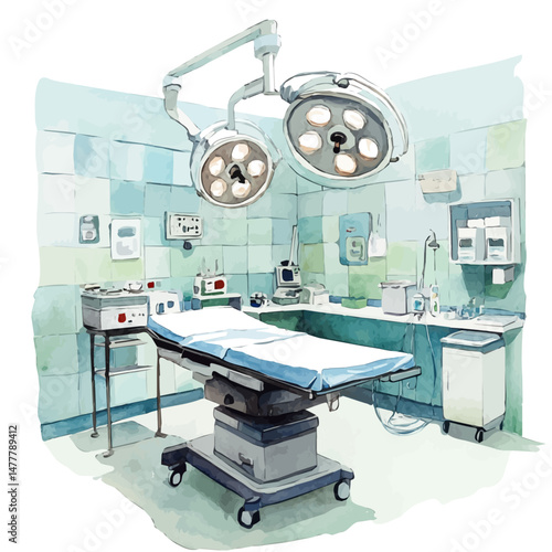 watercolor of Operating Room, isolated on a white background.