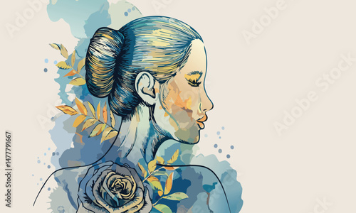 Watercolor Woman Art with Floral Design Inspiration