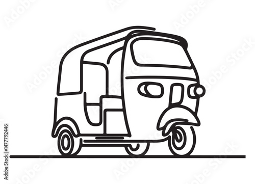 Modern Auto Rickshaw Line Art Illustration Vehicle Graphic Design