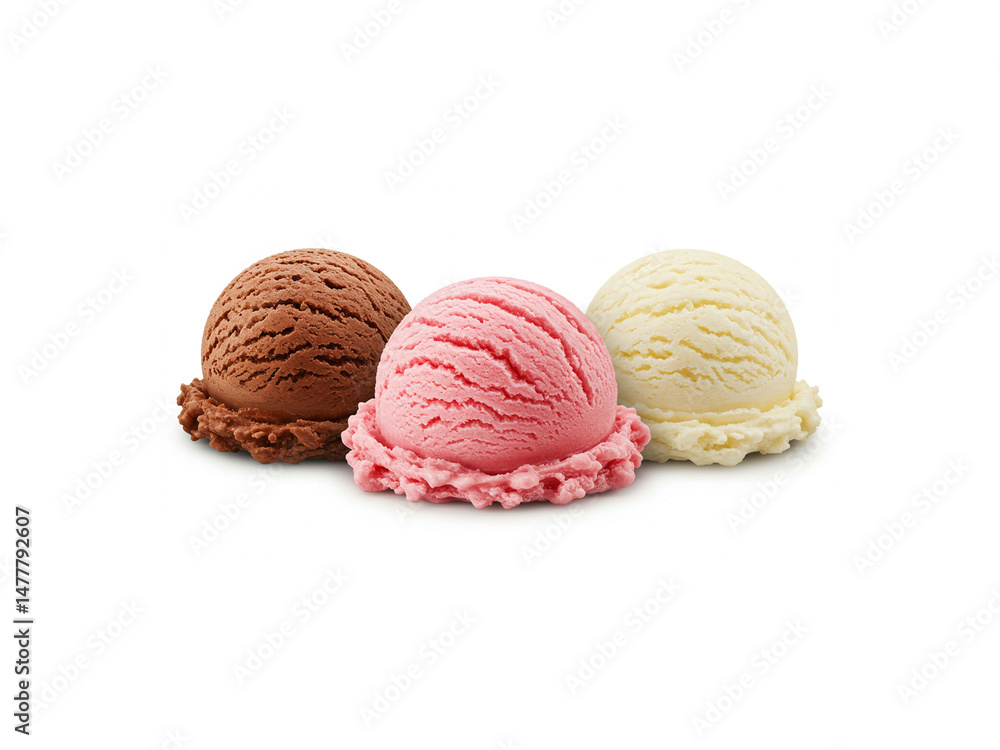 Fototapeta premium 3 scoop ice cream isolated on white background.