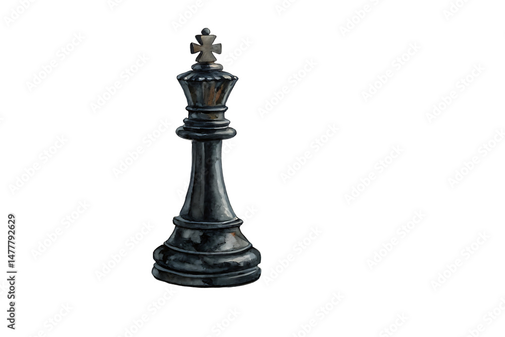 Elegant watercolor illustration of a black chess king piece isolated on a black background. Elegant watercolor illustration of a black chess king piece isolated on a black background.