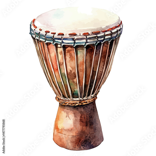 Cultural Drum, watercolor illustration, isolated on a white background.