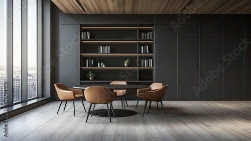 Wallpaper Mural Modern, contemporary office space with dark walls and light wood furniture. Torontodigital.ca