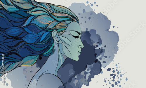 Woman Flowing with Water Element Abstract Concept