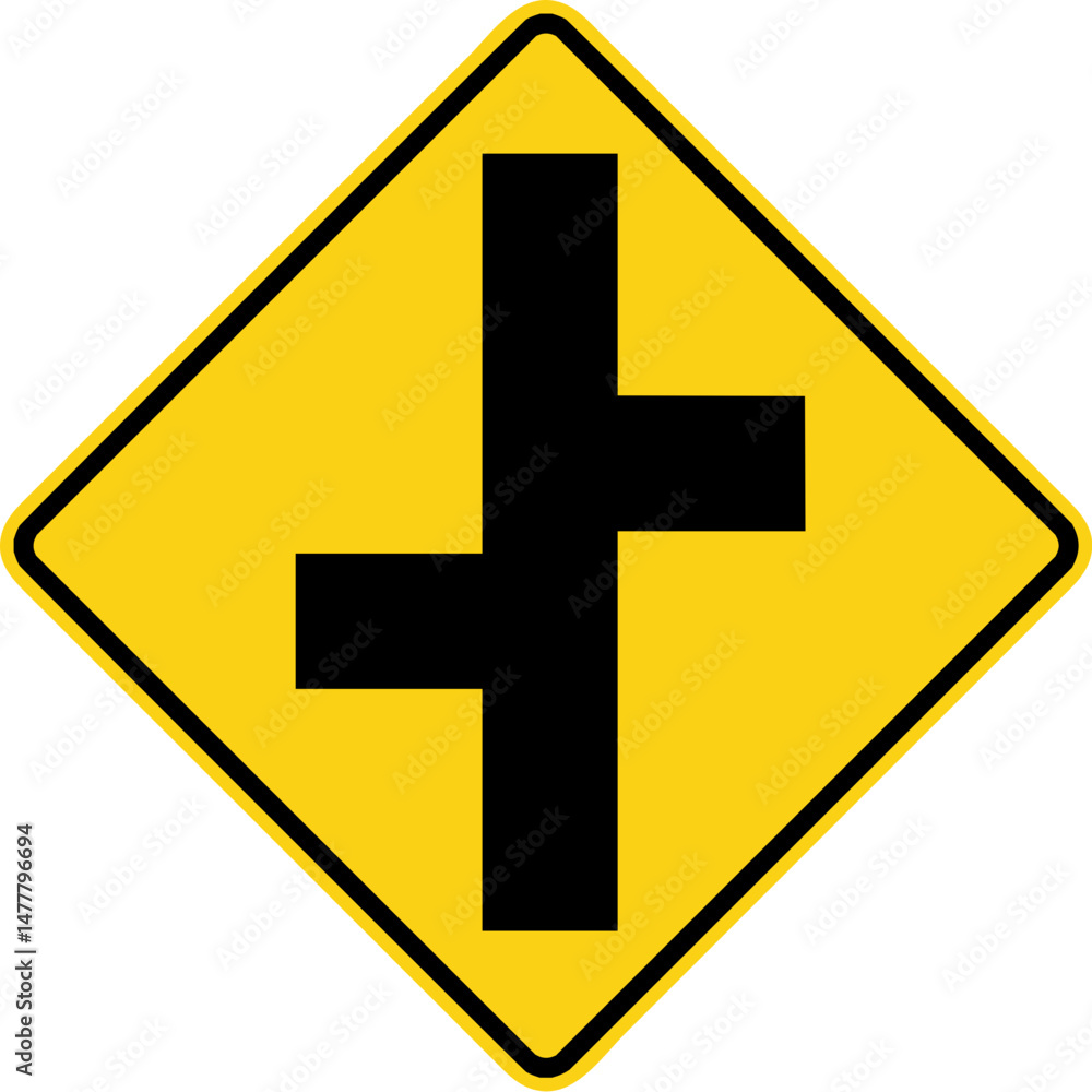 Fototapeta premium US Warning Sign, Offset side roads W2-7