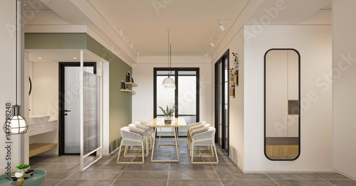 luxury home interior living room, dining room. 3d render.