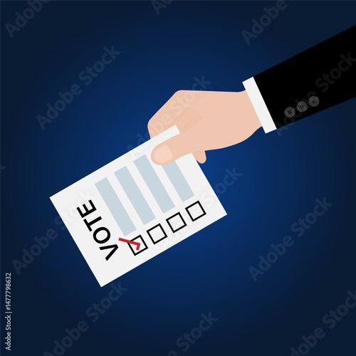 Hand Holding Ballot Paper or Voting Paper. Election Concept. Vector Illustration.