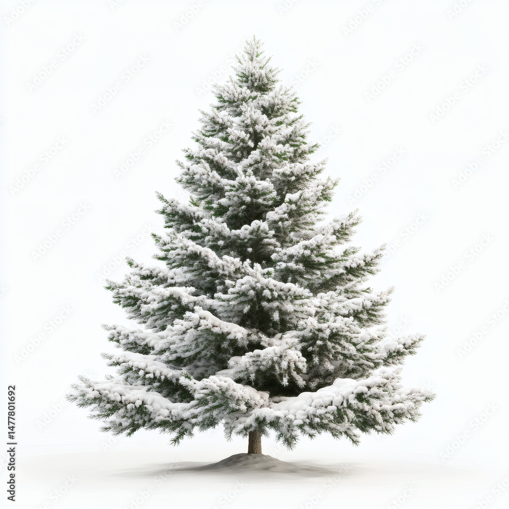 Obraz premium A majestic evergreen tree blanketed in glistening snow, creating a stunning winter scene.