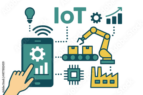 The concept of the Internet of Things industrial business involves smart devices, wifi technology, and intelligent mobile control processes