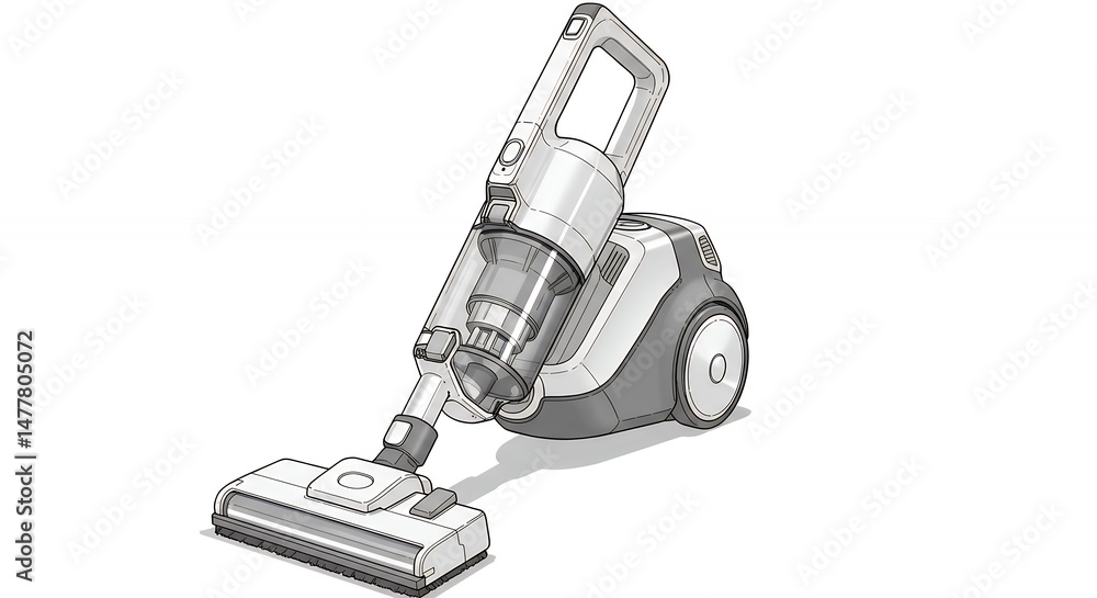 Fototapeta premium Grayscale canister vacuum cleaner illustration