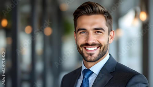 Wallpaper Mural Confident smiling realtor professional man in office wearing business attire during housing client meeting Torontodigital.ca