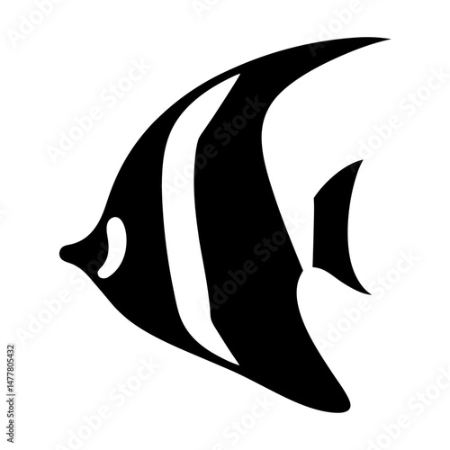 moorish idol vector silhouette icon - ideal for fishing logos, seafood icons, and aquatic-themed graphics.
