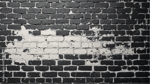 Black and white tone Brick wall background. A black and white brick wall texture with a grungy, distressed look.	