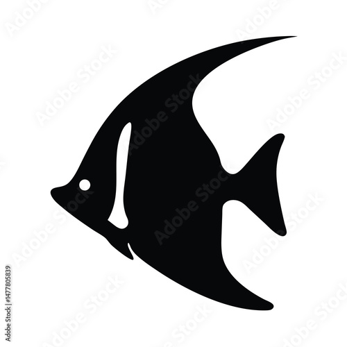 moorish idol vector silhouette icon - ideal for fishing logos, seafood icons, and aquatic-themed graphics.