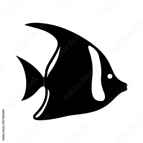 moorish idol vector silhouette icon - ideal for fishing logos, seafood icons, and aquatic-themed graphics.