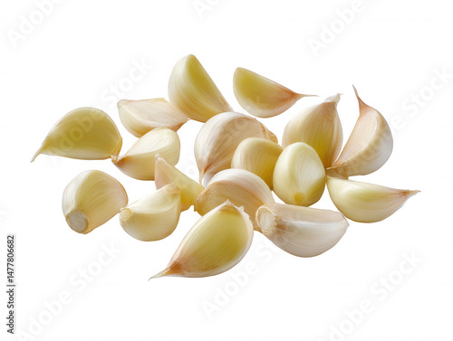 Fresh Garlic Cloves Isolated on White Background, Ready for Cooking and Culinary Use. Health and Wellness.