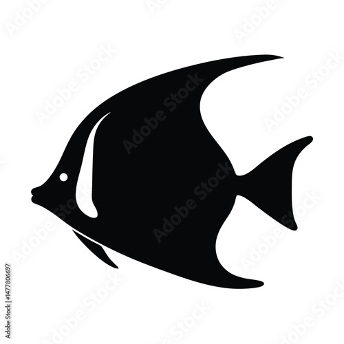 moorish idol vector silhouette icon - ideal for fishing logos, seafood icons, and aquatic-themed graphics.
