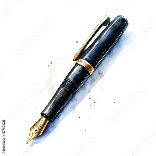 watercolor of Fountain Pen, isolated on a white background.