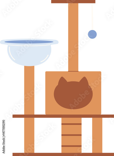 brown cat tree flat vector illustration