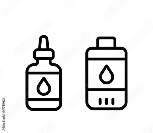 Minimalist black and white icon of eye solutions and contact lens liquid vector icon illustration