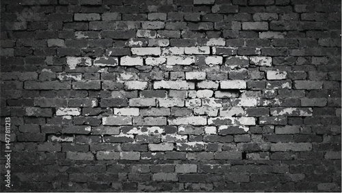 Black and white tone Brick wall background. A black and white brick wall texture with a grungy, distressed look.	