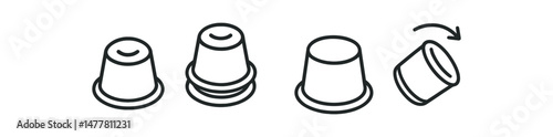 Three cups and spilled cup with arrow icon in black and white vector icon illustration