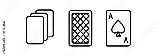 Playing cards icons with ace of spades and deck illustration vector icon illustration