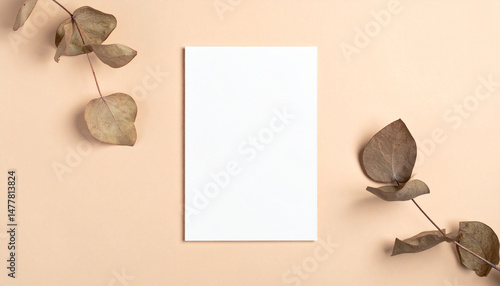 Minimalist A5 flyer mockup on beige background