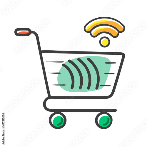 shopping cart with wi fi signal icon, shopping cart with wi fi signal vector, 