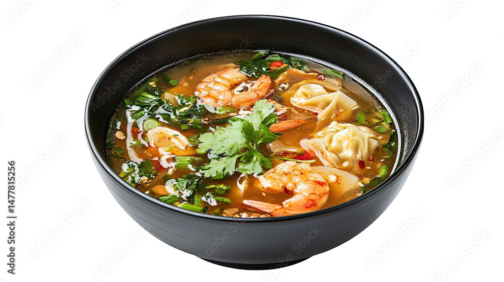 Shrimp Dumpling Soup Recipe isolated on transparent background Shrimp Dumpling Soup Recipe isolated on transparent background