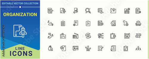 Organization icon collection. It contains symbols to act, manage, work, team and more. Planning icon. Minimalist linear icons. Editable stroke. Pixel Perfect.