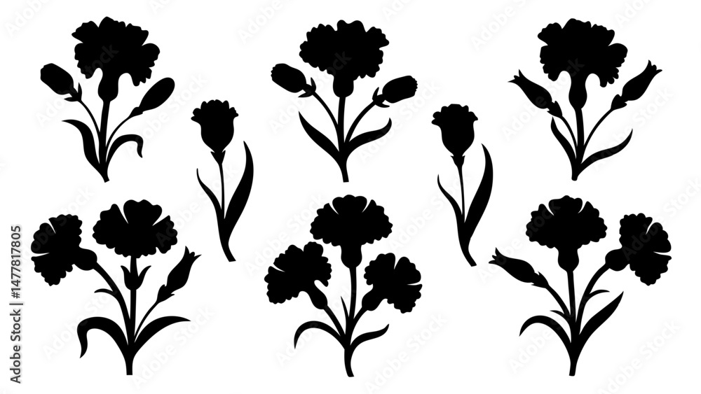 Fototapeta premium Carnation set silhouette vector bundle