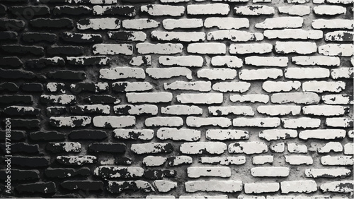 Black and white tone Brick wall background. A black and white brick wall texture with a grungy, distressed look.	