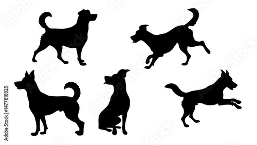 set of dog different pose silhouette vector
