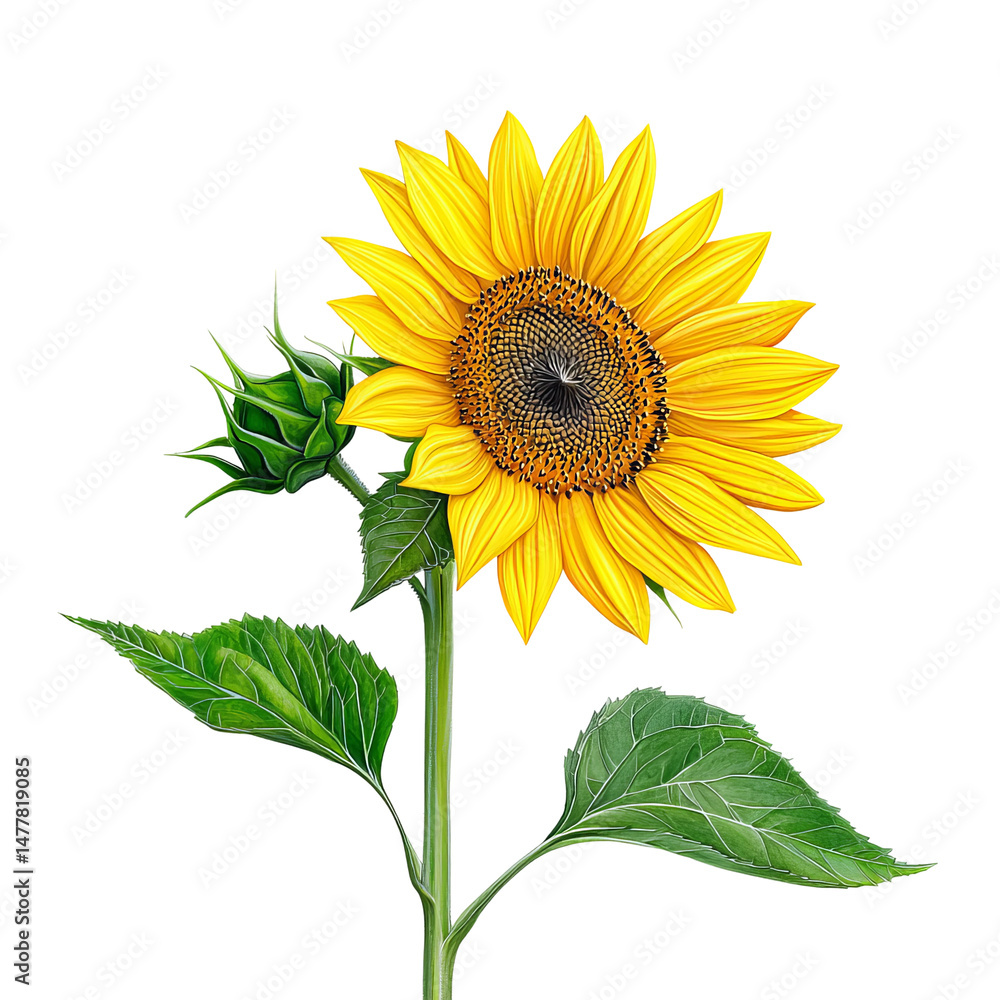 Obraz premium Vibrant Sunflower in Full Bloom with Bud