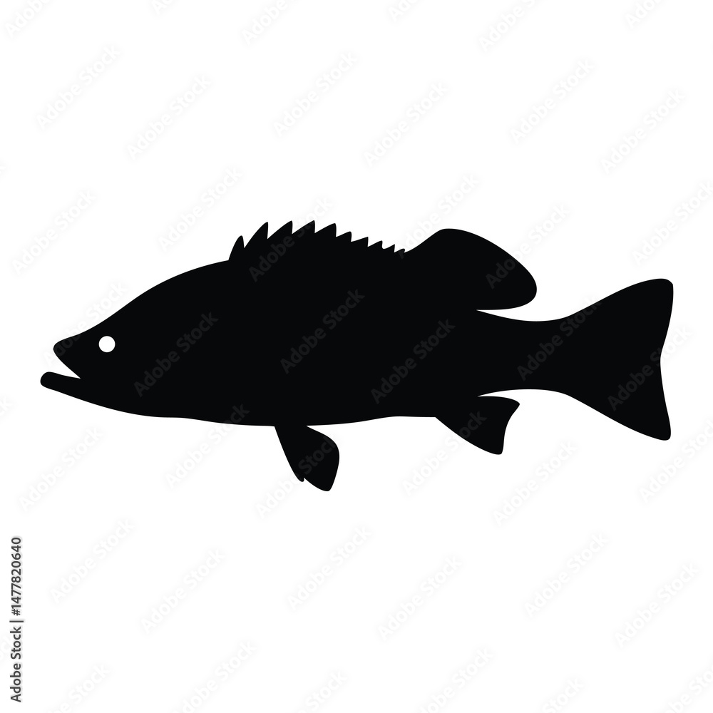 Obraz premium peacock bass vector silhouette icon - ideal for fishing logos, seafood icons, and aquatic-themed graphics.