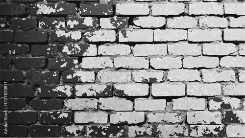 Black and white tone Brick wall background. A black and white brick wall texture with a grungy, distressed look.	