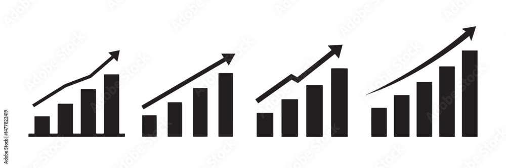 Business Growth Chart Silhouette Icon for Finance, Analytics and Marketing. Vector illustration Business Growth Chart Silhouette Icon for Finance, Analytics and Marketing. Vector illustration