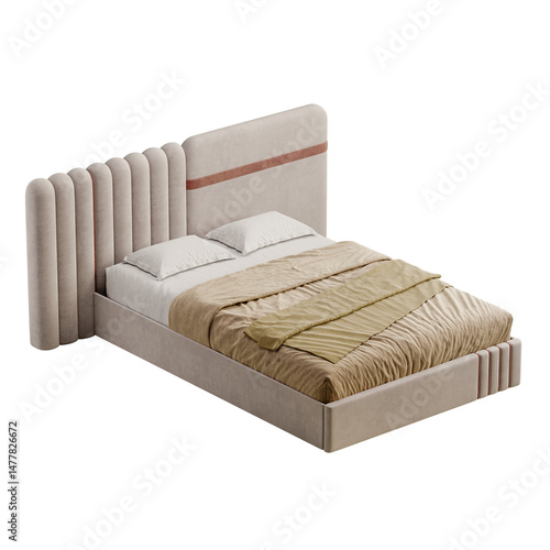 A bed with a white pillow and a green blanket