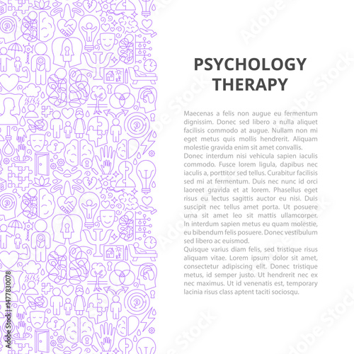 Psychology Therapy Line Pattern Concept. Vector Thin Outline Mental Health Linear Symbols. Wellness and Awareness Month Design. White Background.