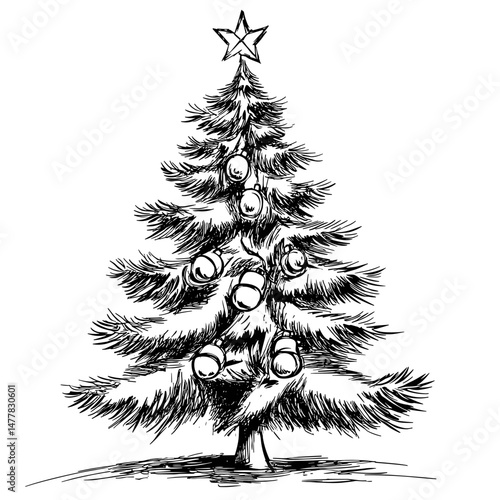 vector sketch christmas tree on white background .Generative AI