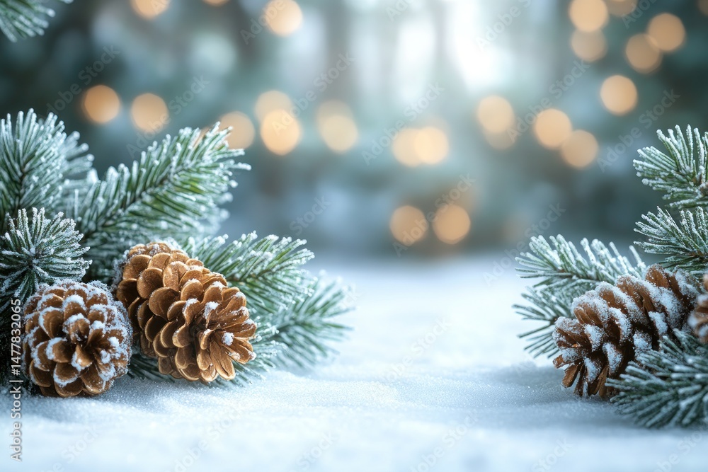 Snowy pine branches and cones Snowy pine branches and cones