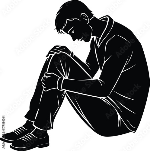 A sitting depressed silhouette man