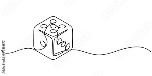 One continuous line drawing of dice. Thin Line Illustration vector concept. Contour Drawing Creative ideas, Two casino dices. Continuous one line drawing style. Vector illustration. Contour drawing.