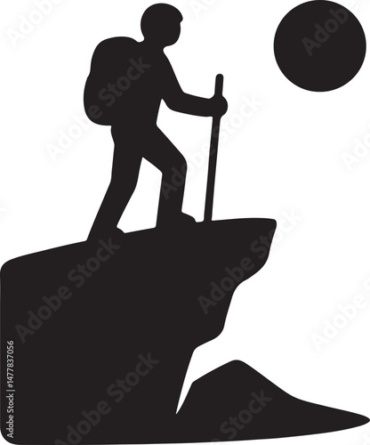 Silhouette of cliff edge explorer symbolizing adventure, risk-taking, exploration, and the spirit of discovery in outdoor activities.