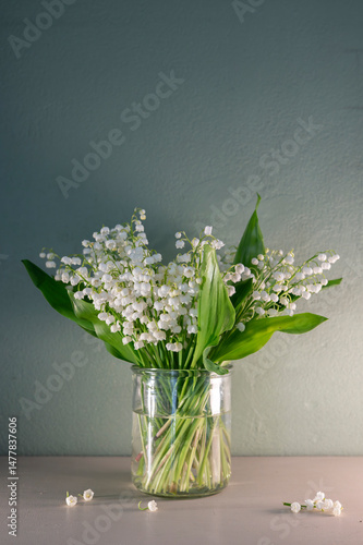 White Lily of the Valley on Pastel Background