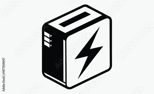 "power bank icon, charging battery symbol, portable charger vector, electric device silhouette, energy storage graphic, tech gadget outline, minimal power unit, black white battery, digital charger si