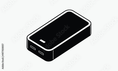 "power bank icon, charging battery symbol, portable charger vector, electric device silhouette, energy storage graphic, tech gadget outline, minimal power unit, black white battery, digital charger si